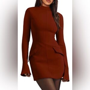 🆕Long Sleeve Mock Neck Basic Bodycon Mini Dress
